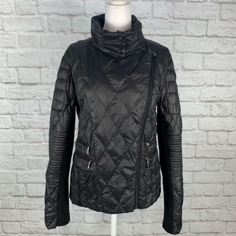 bebe Quilted Down Bomber Puffer Jacket Black Size Large